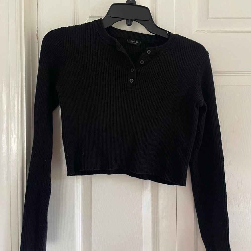 Black Ribbed Long Sleeve Top